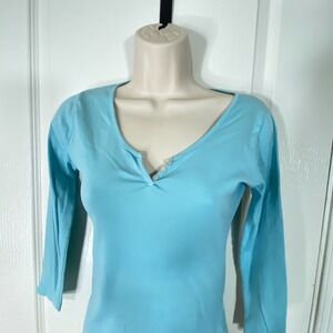 Michael Stars Henley Top Womens Blue One‎ Size Pullover Stretch y2K Bella Swan